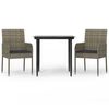 vidaXL 3 pcs conj. jantar p/ jardim c/ almofad&otilde;es vime PE preto/cinza
