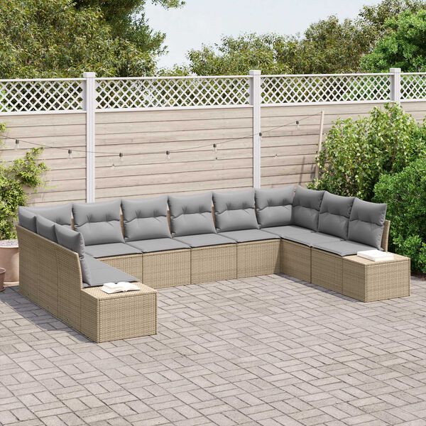 vidaXL Conjunto de Sof&aacute; de Jardim 10 pcs Bege e Cinza Claro Polirattan