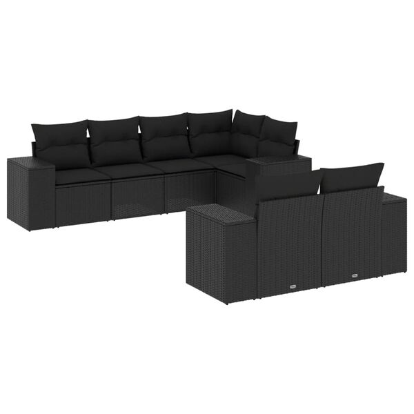 vidaXL 7 pcs conjunto de sof&aacute;s p/ jardim c/ almofad&otilde;es vime PE preto