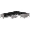 vidaXL 10 pcs conj. lounge jardim c/ almofad&otilde;es vime PE cinza-escuro