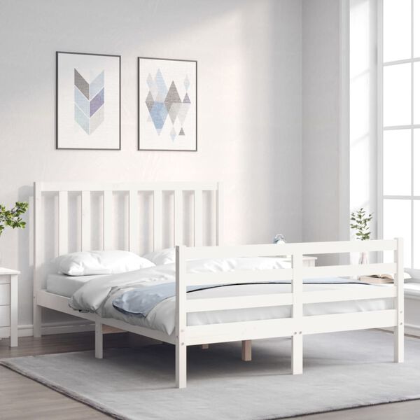 vidaXL Cama sem colch&atilde;o 140x200 cm madeira de pinho maci&ccedil;a branco