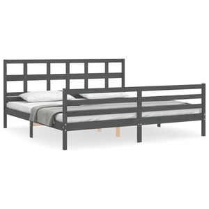 vidaXL Estrutura de cama com cabeceira 200x200 cm madeira maci&ccedil;a cinza