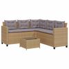 vidaXL Sof&aacute; de jardim forma de L c/ mesa e almofad&otilde;es vime PE bege