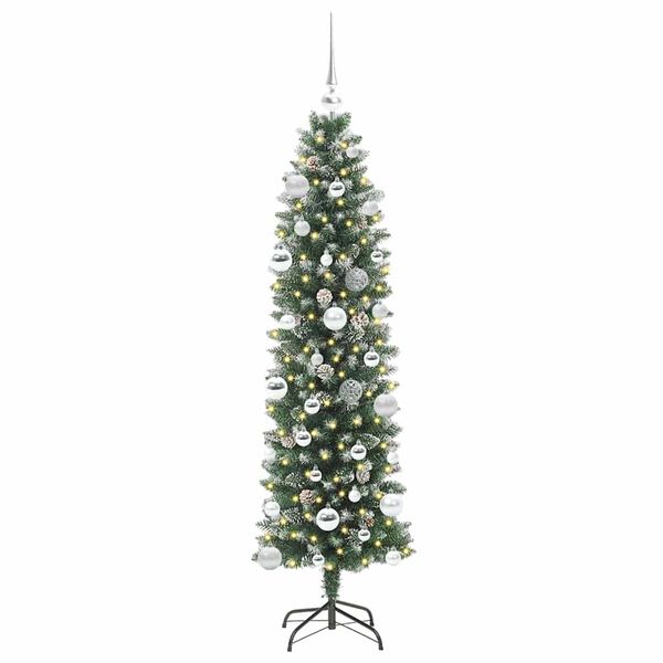 vidaXL &Aacute;rvore Slim de Natal Artificial Verde e Branco 150 cm