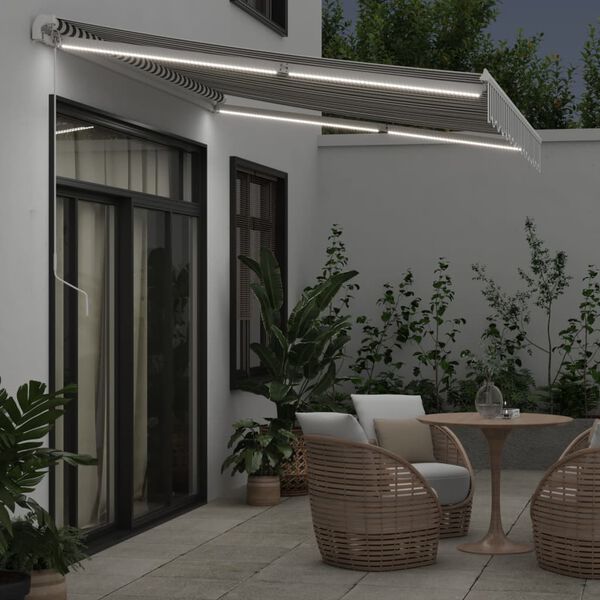 vidaXL Toldo retr&aacute;til manual com luzes LED 350x250 cm antracite/branco