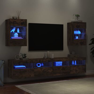 vidaXL Móveis de parede para TV com luzes LED 2 pcs carvalho fumado