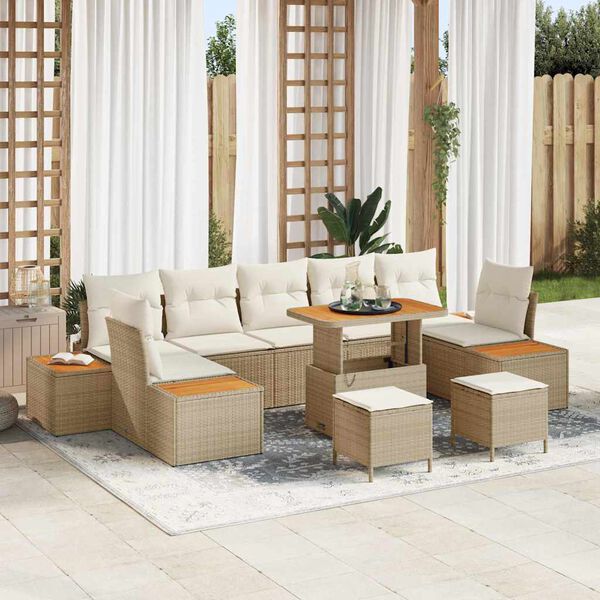 vidaXL Conjunto de Sof&aacute; de Jardim 10 pcs Bege Rattan Sint&eacute;tico