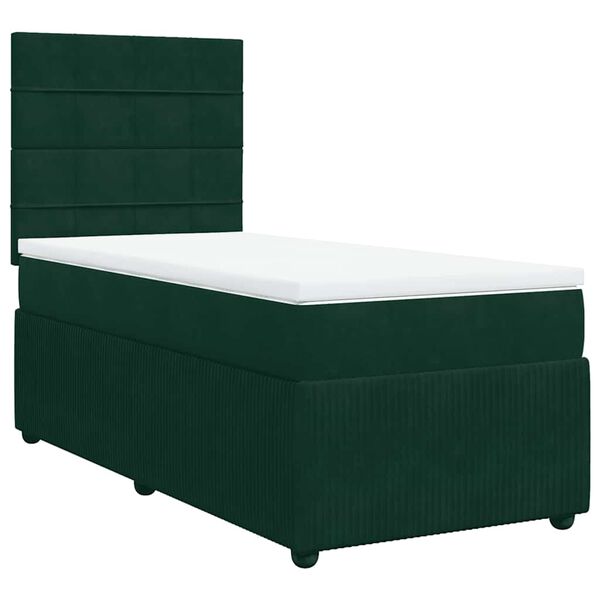 vidaXL Cama com molas/colch&atilde;o 90x200 cm veludo verde-escuro
