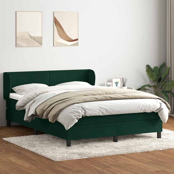 vidaXL Cama com molas/colch&atilde;o 160x220 cm veludo verde-escuro