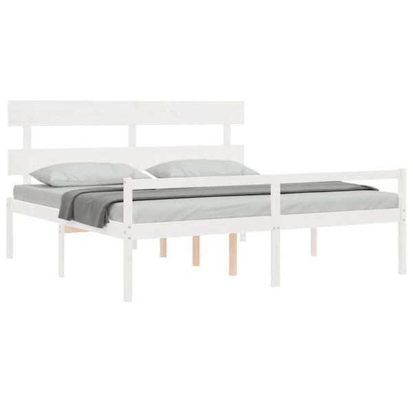 vidaXL Cama para idosos com cabeceira 200x200 cm madeira maci&ccedil;a branco