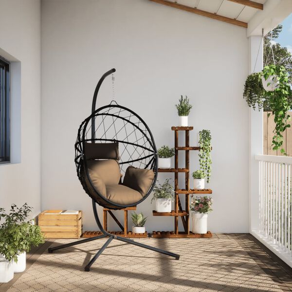 vidaXL Cadeira em forma de ovo suspensa c/ suporte vime/aço antracite