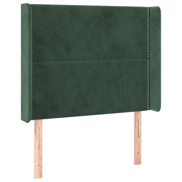 vidaXL Cabeceira cama c/ luzes LED veludo 93x16x118/128cm verde-escuro