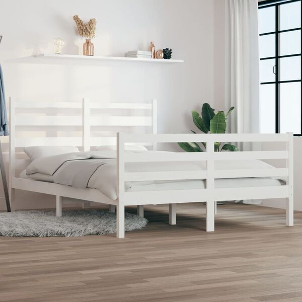 vidaXL Estrutura de cama 120x200 cm pinho maciço branco