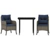 vidaXL 3 pcs conjunto de jantar p/ jardim c/ almofad&otilde;es vime PE cinza