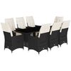 vidaXL 9 pcs conjunto de jantar p/ jardim c/ almofad&otilde;es vime PE preto