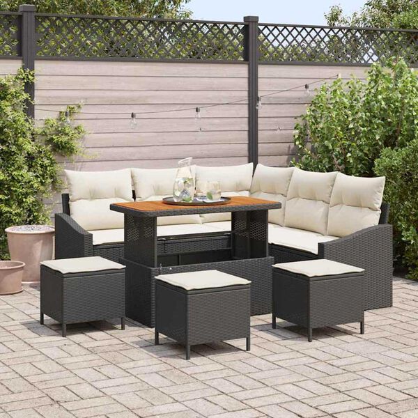 vidaXL Conjunto de Sof&aacute; de Jardim 9 pcs Preto Rattan Sint&eacute;tico