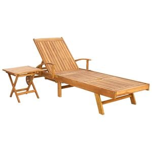 vidaXL Espregui&ccedil;adeira com Mesa Madeira de Teca S&oacute;lida Castanho