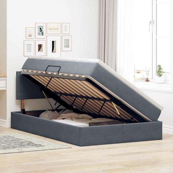 vidaXL Cama com Armazenamento Cinza Escuro 120 x 190 cm Veludo