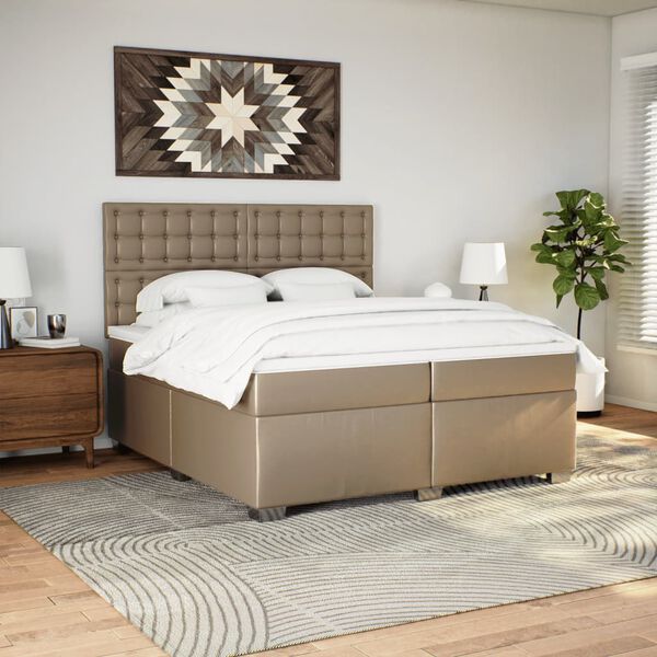 vidaXL Cama com molas/colch&atilde;o 200x200 cm couro artificial cappuccino