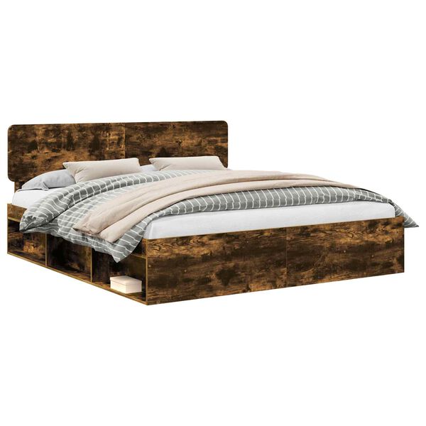 vidaXL Estrutura da Cama com cabeceira Carvalho Defumado 180 x 200 cm