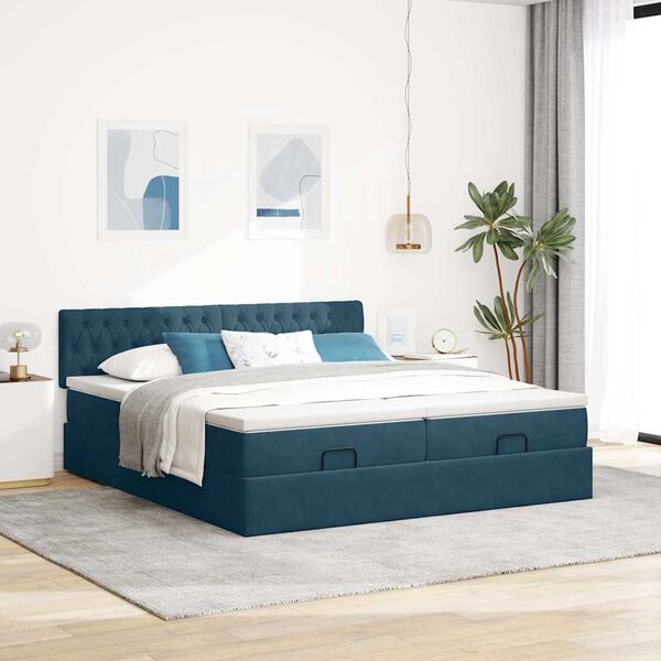 vidaXL Estrutura cama otomana colch&otilde;es 180x200 cm veludo azul escuro