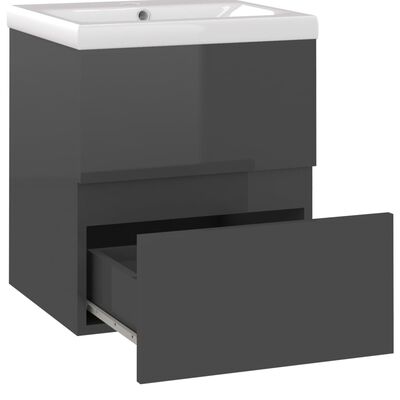 vidaXL Armário lavatório + lavatório embutido contrap. cinza brilhante