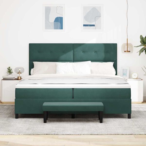 vidaXL Cama Box com colch&atilde;o Verde-escuro 200 x 200 cm Veludo