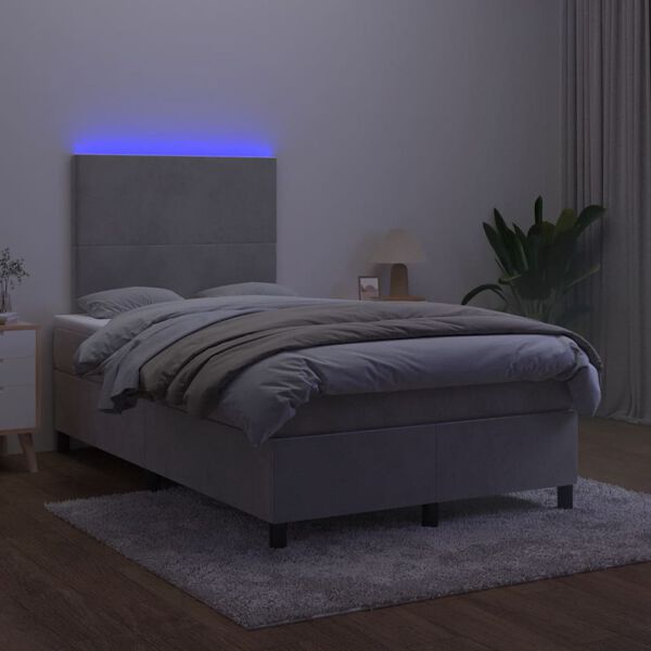 vidaXL Cama box spring colch&atilde;o LED 120x190 cm couro artif. cinza-claro