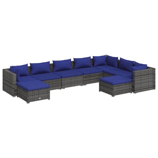 vidaXL 9 pcs conjunto lounge de jardim c/ almofadões vime PE cinzento