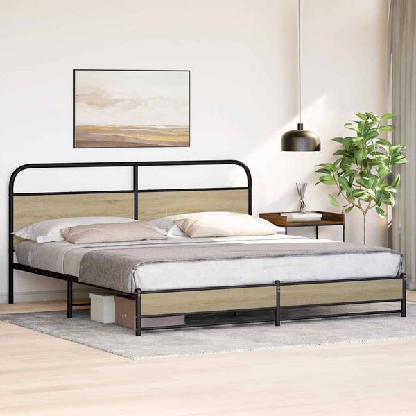 vidaXL Estrutura de cama sem colch&atilde;o 180x200cm metal carvalho sonoma