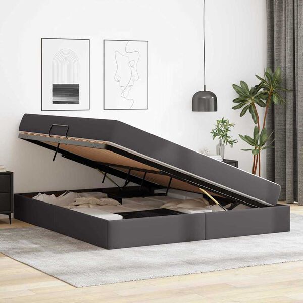 vidaXL Cama com arruma&ccedil;&atilde;o e colch&atilde;o com colch&atilde;o 2 pcs Cinzeto Couro