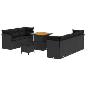 vidaXL Conjunto de Sof&aacute; de Jardim com almofada Manual 10 pcs Preto