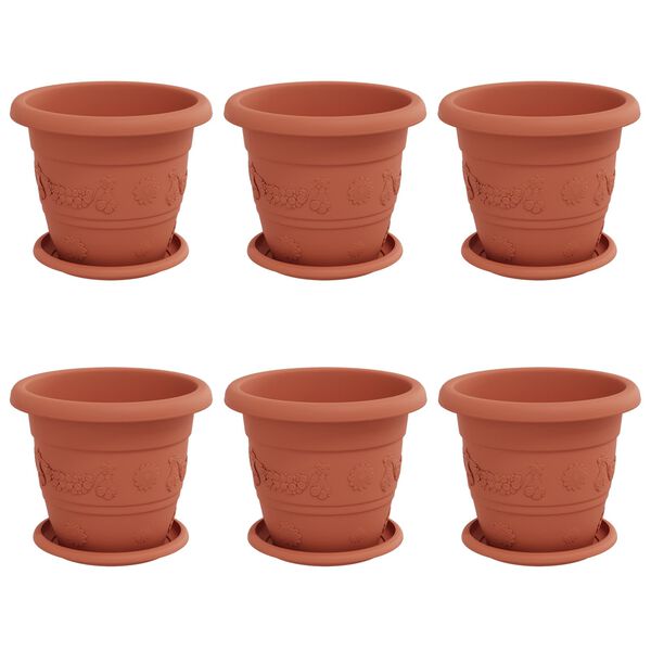 vidaXL Vasos de Plantas 6 pcs Vermelho Tijolo &Oslash; 26 x 21.5 cm Pl&aacute;stico
