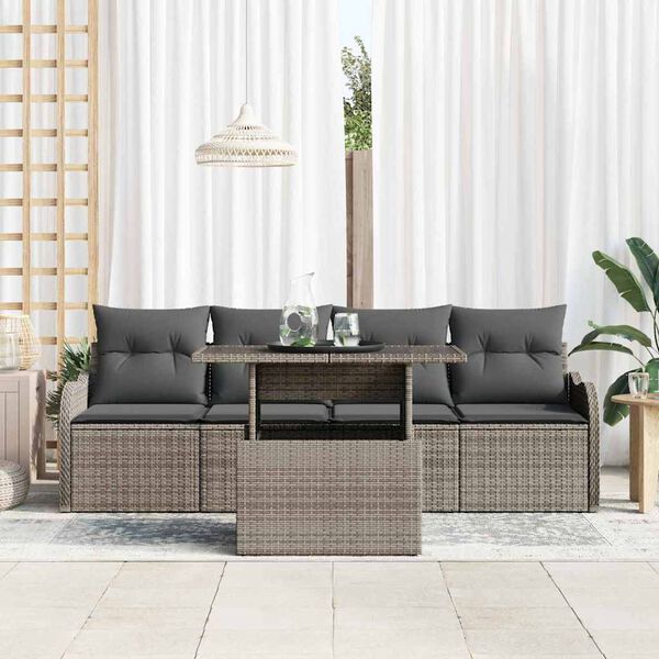 vidaXL Conjunto de Sof&aacute; de Jardim 5 pcs Cinzeto Rattan Sint&eacute;tico