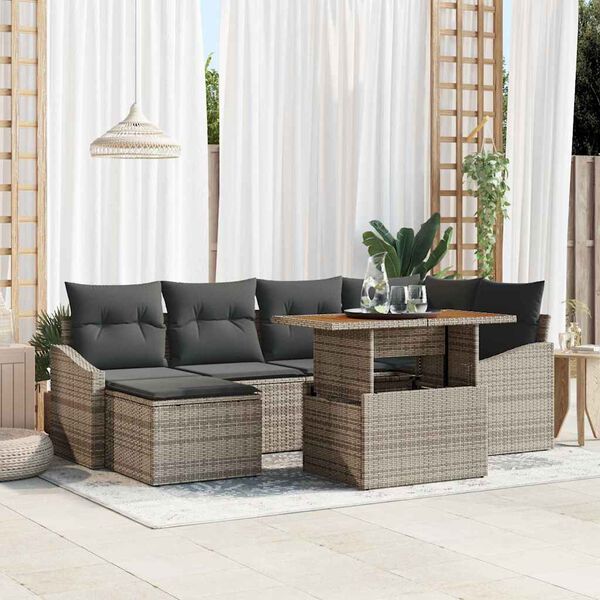 vidaXL Conjunto de Sof&aacute; de Jardim 7 pcs Cinzeto Rattan Sint&eacute;tico