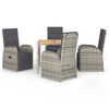vidaXL 5 pcs conjunto de jantar p/ jardim c/ almofad&otilde;es vime PE cinza