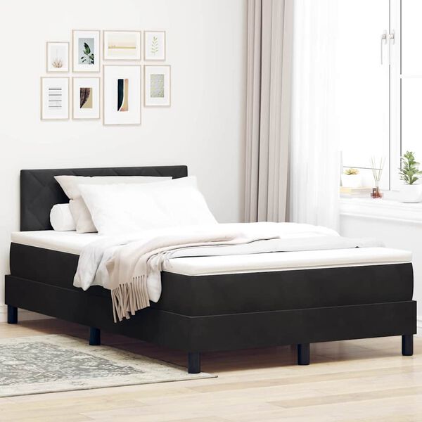 vidaXL Cama Box com colch&atilde;o com cabeceira Preto 120 x 190 cm Veludo