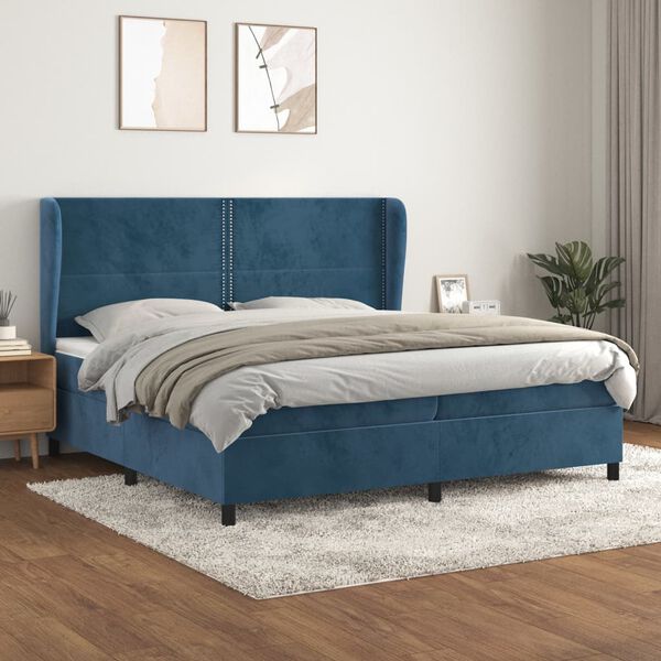vidaXL Cama com molas/colch&atilde;o 200x200 cm veludo azul-escuro