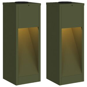 vidaXL Luz Solar LED de Caminho 2 pcs Verde Oliva A&ccedil;o Laminado a Frio