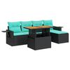 vidaXL 6 pcs conjunto sof&aacute;s de jardim c/ almofad&otilde;es vime PE preto