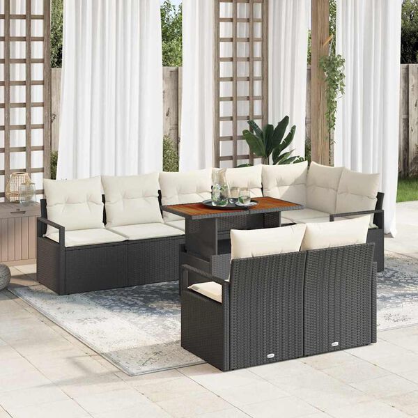 vidaXL Conjunto de Sof&aacute; de Jardim 9 pcs Preto Rattan Sint&eacute;tico