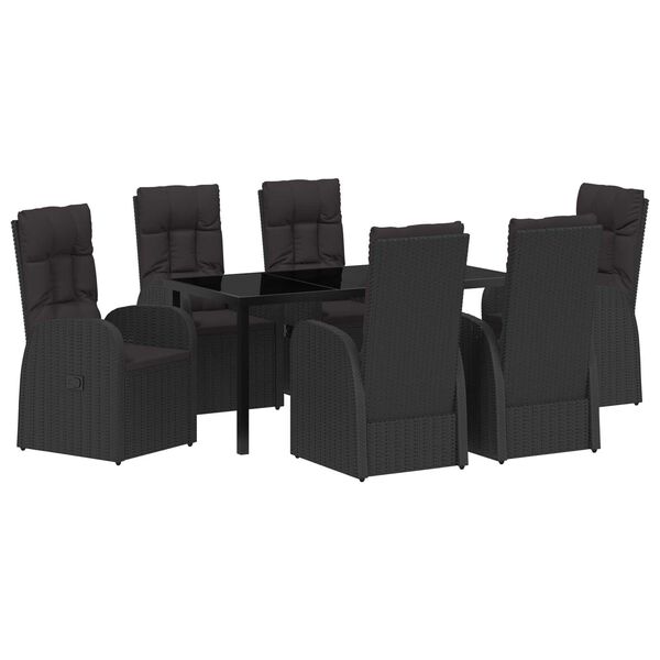 vidaXL Conjunto de Jantar para Jardim com almofada 7 pcs Preto vime PE