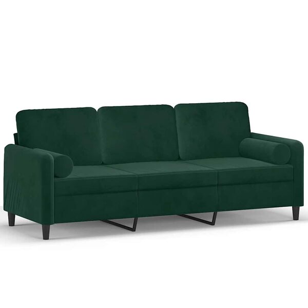 vidaXL Sof&aacute; 3 lug. c/ almofadas decorativas 180 cm veludo verde-escuro