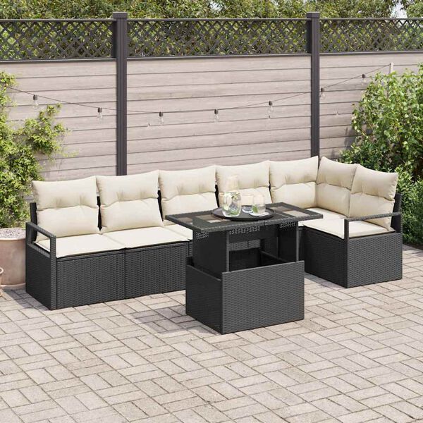 vidaXL Conjunto de Sof&aacute; de Jardim 7 pcs Preto Rattan Sint&eacute;tico
