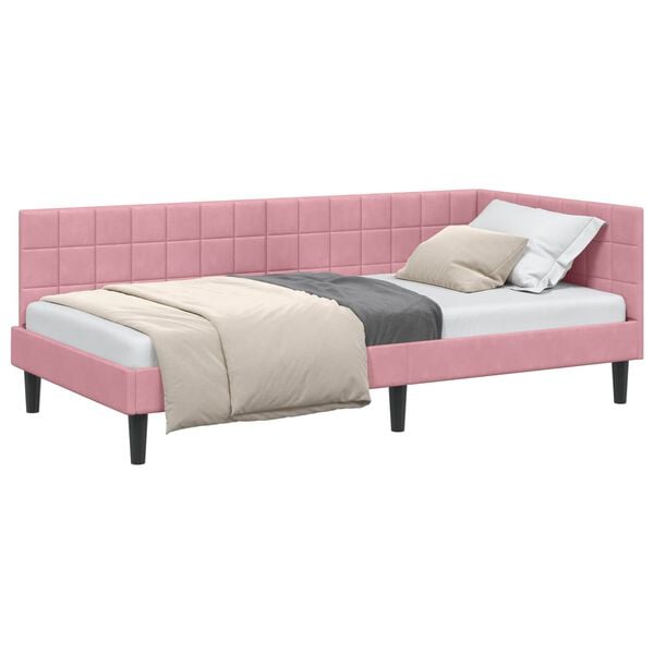 vidaXL Estrutura de Cama de Canto Rosa 100 cm x 200 cm Veludo