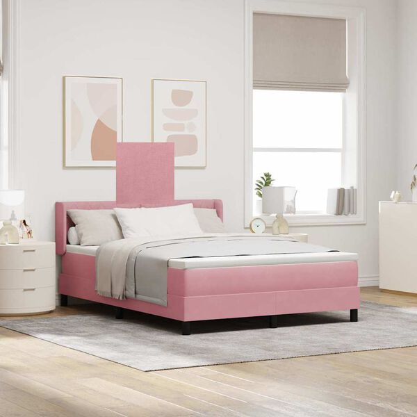 vidaXL Cama Box com colch&atilde;o com cabeceira Rosa 200 x 140 cm Veludo