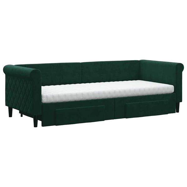 vidaXL Sof&aacute;-cama c/ gavet&atilde;o e gavetas 80x200cm veludo verde-escuro