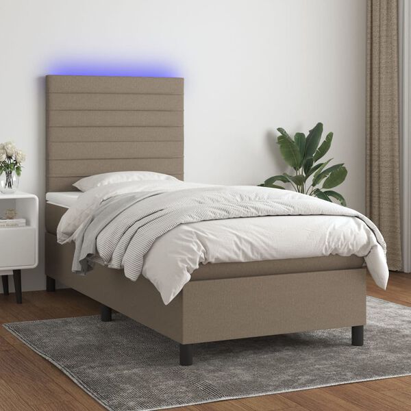 vidaXL Cama box spring + colch&atilde;o/LED 90x200cm tecido cinza-acastanhado