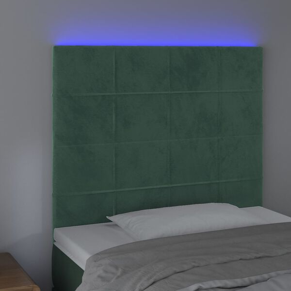 vidaXL Cabeceira de cama c/ LED veludo 80x5x118/128 cm verde-escuro