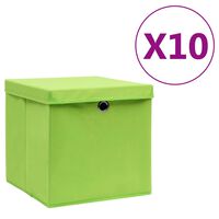 vidaXL Caixas de arrumação com tampas 10 pcs 28x28x28 cm verde